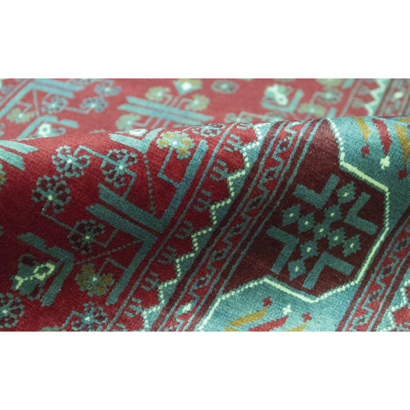 Wool Oriental Area Rug in Red/Light Green