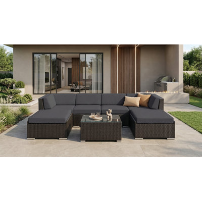 Ensemble de conversation en osier pour 4 personnes avec coussins Billyjo Wicker