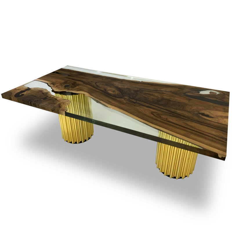 Evohe Walnut Wood Dining Table, 48" W x 108.3" L 