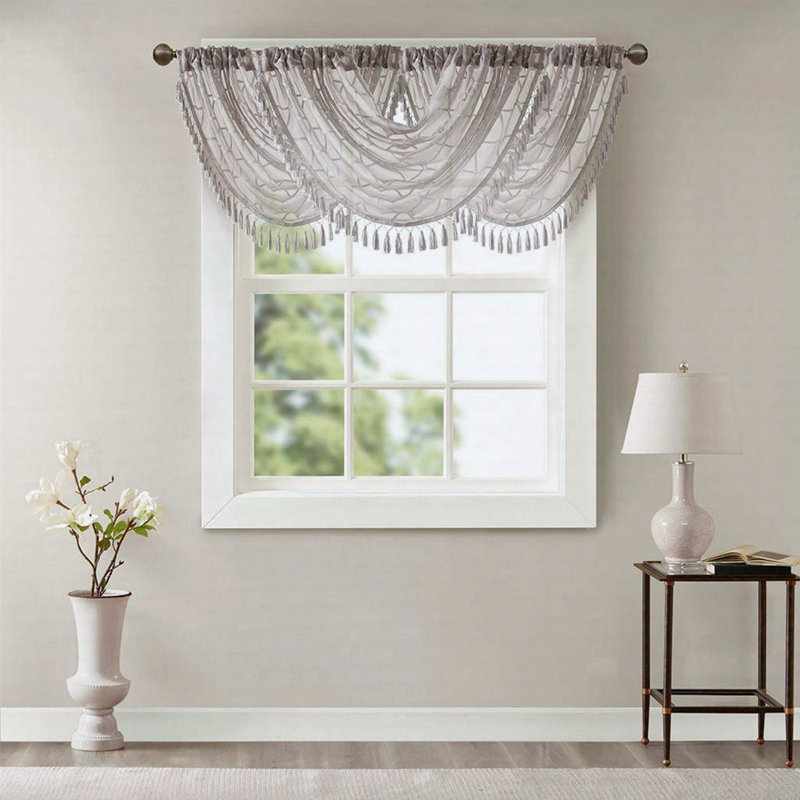 Diamond Sheer Embroidered Waterfall Valance 38X46", Gray
