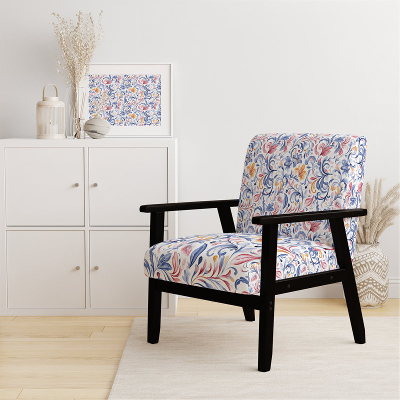Chaise d'appoint French Country - Fauteuil Calm Curl, Accoudoirs carrés noirs