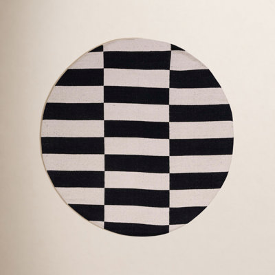 Alvana Black Ivory Hand-Woven Cotton Rug