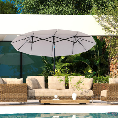 Outsunny Double Sided Patio Umbrella, Outdoor Market Umbrella with Push Button Tilt and Crank, 3 Air Vents and 12 Ribs, for Garden, Deck, Pool, White