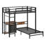 Lit simple superposé au-dessus noir avec table pliante, 3 tiroirs de rangement, ports de charge encastrés et CA, lumières à DEL, rails