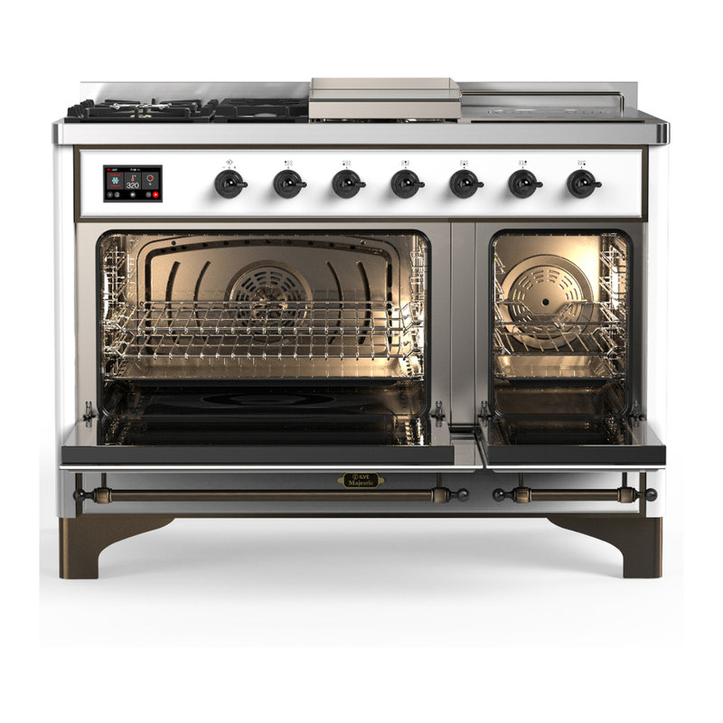 Majestic III Series 48 Inch Dual Fuel Range with 5 Sealed Burners, Griddle, Frenchtop in Burgundy (Natural Gas, Chrome Trim)