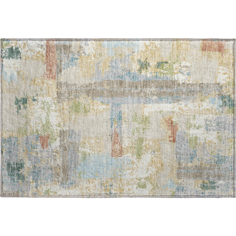 Premium Machine Washable Mayfield AMF2212 abstract Rug, 1'8" x 2'6", Beige