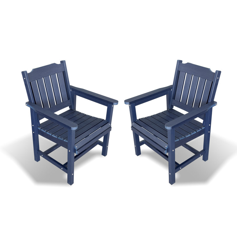 Ensemble de 2 chaises de patio d'extérieur avec dossier vertical, capacité de 380 lb pour le jardin, le porche et la cour, bleu marine