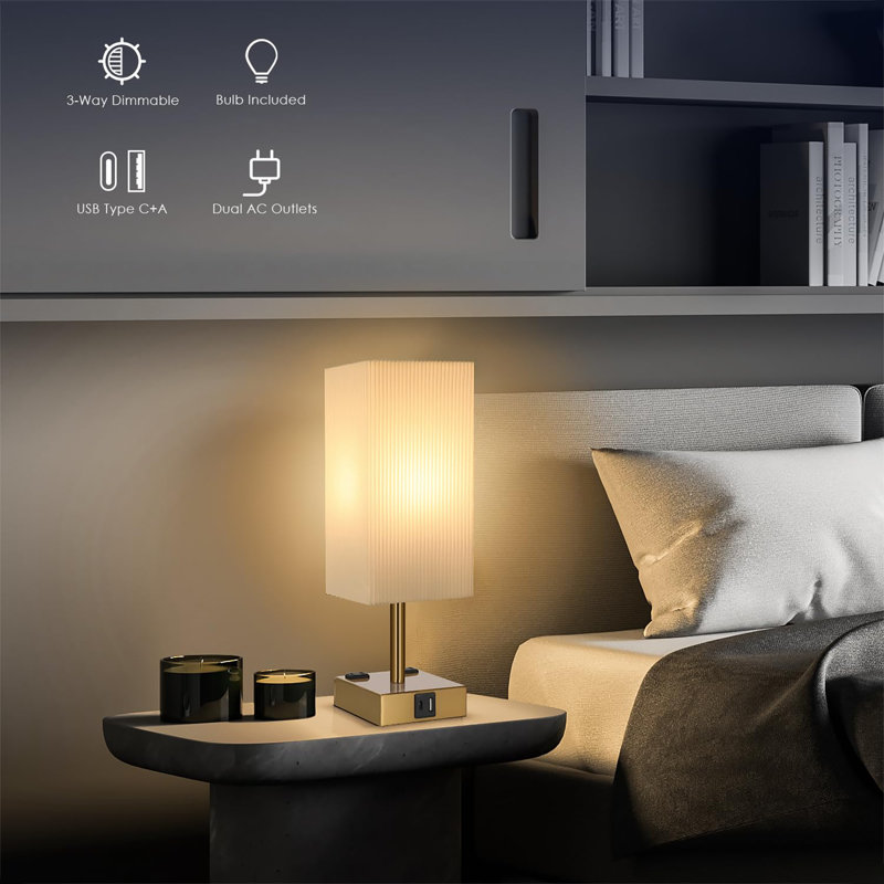 Lampe de chevet pour chambre à coucher, Doré, Blanc