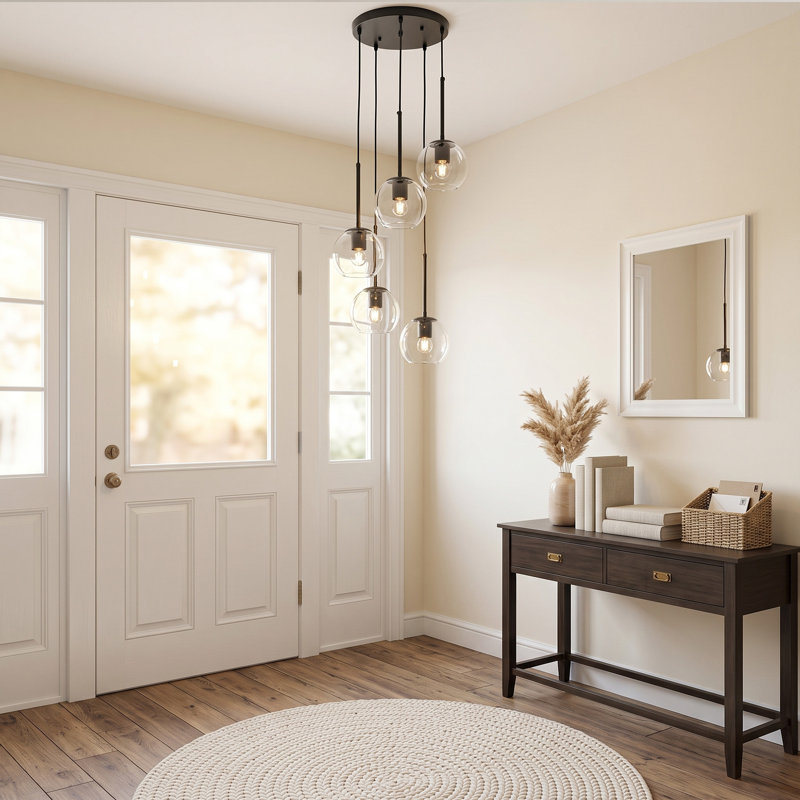 5-light Farmhouse Cluster Pendant, Black, 5