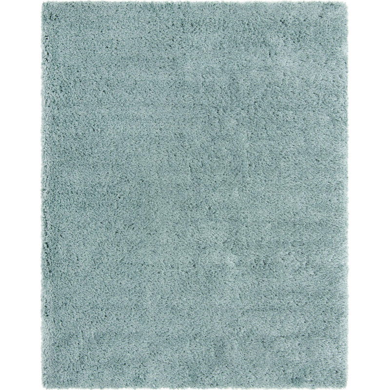 Tapis à poils longs en polyester bleu ardoise tissé à la machine Poler, Rectangle 8 pi x 10 pi