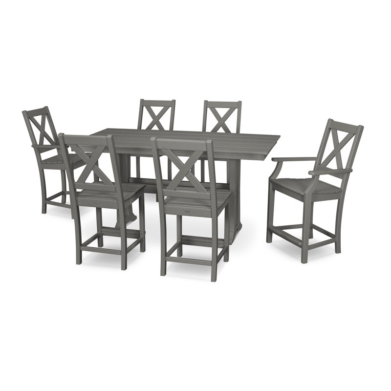 Braxton 7-Piece Farmhouse Trestle Counter Set, Slate Gray
