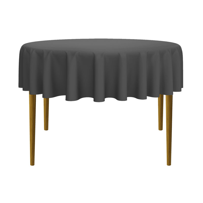 Dark Gray Round Polyester Fabric Tablecloth, 70 Inch