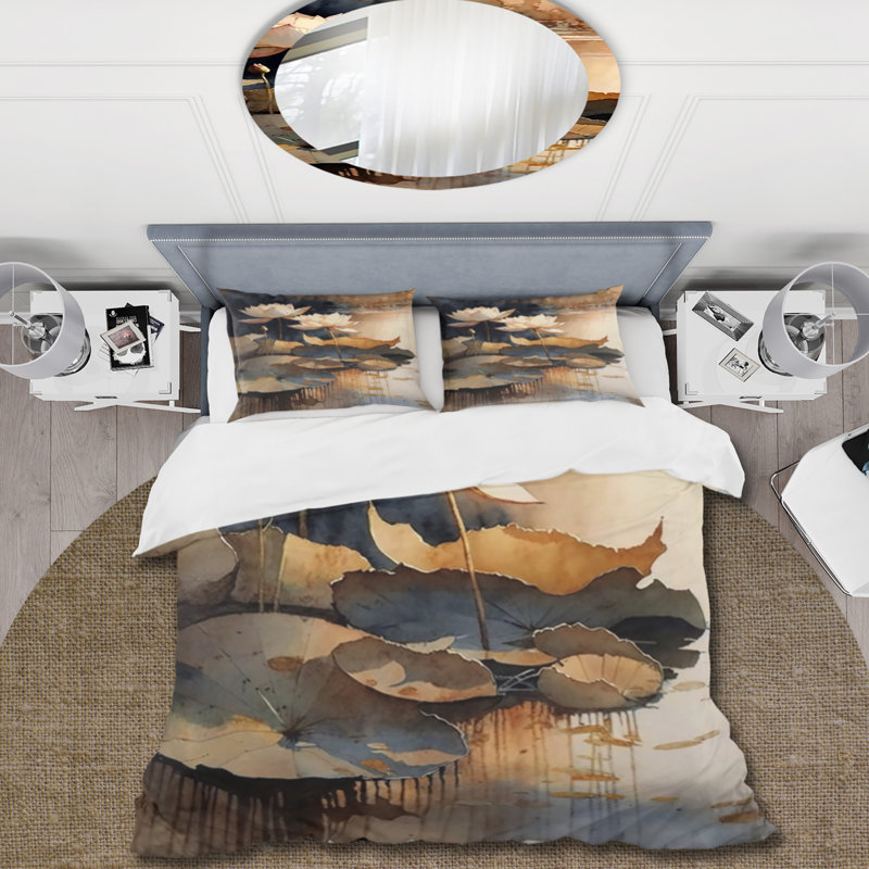 Ensemble de housse de couette en microfibre / polyester Blooming Vintage Lotus In The Pond IV Bedding