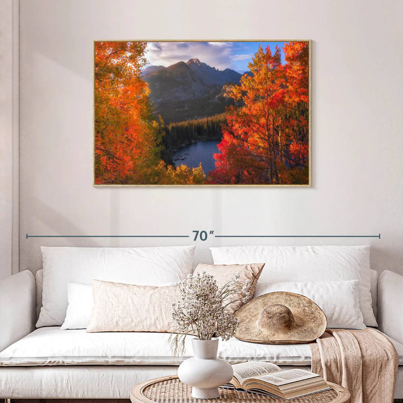 Rocky Mountain Autumn, Cadre flottant en bois naturel, 43 po x 29 po