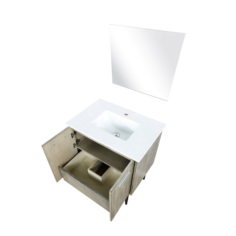 Meuble-lavabo rustique de l 30 po x P 20 po avec plateau en marbre de culture et miroir de 28 po à fermeture en douceur, surface de teinture Scratch, beaucoup d'espace de rangement et de surface, beaucoup d'options