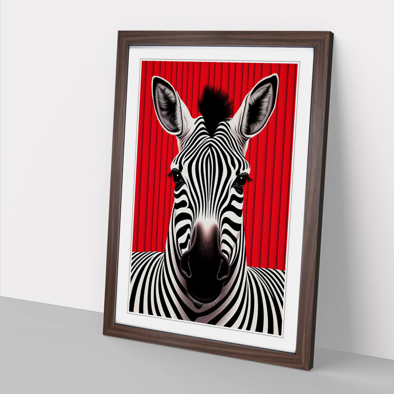 Zebra Op - Single Picture Frame Print on Wood, 46cm H x 34cm W x 2cm D, Walnut