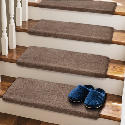 Plush 9.5"x30"x1.2"Bullnosed Carpet Stair Treads Cover*12 Brown