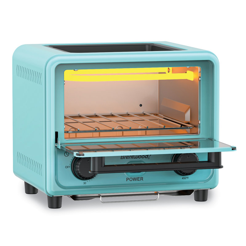 Blue Stainless Steel Mini Toaster Oven with Adjustable Timer