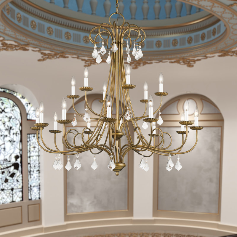 18 - Light Dimmable Chandelier, Antique Gold Leaf