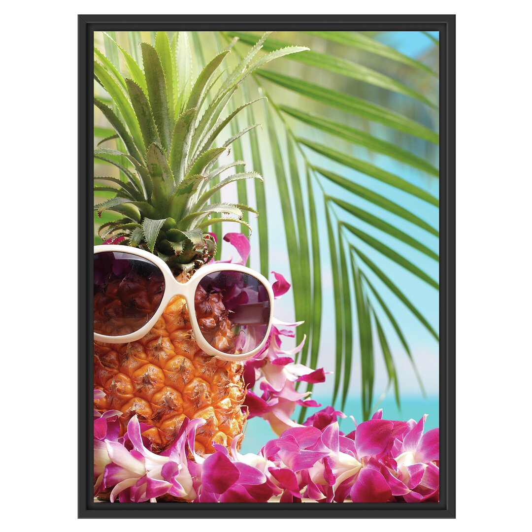 Gerahmtes Wandbild Ananas mit Sonnenbrille