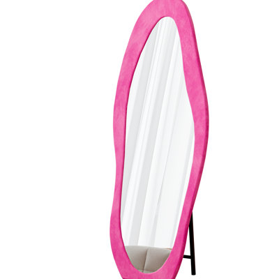 63" X 24" Wall Mirror And Floor Mirror, Flannel Wrapped, Irregular Wavy, Shatterproof, Rose Pink For Living Room Full Length Wavy Shape, High - Definition, Bedroom
