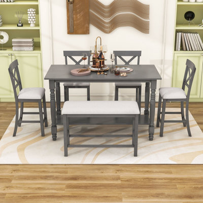 Ensemble de table de salle à manger à hauteur de comptoir 6 pièces avec chaises et banc