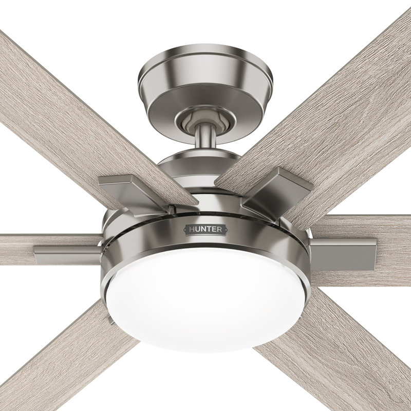 52 inch Georgetown ENERGY STAR® HunterExpress Fan with Light Kit and Remote, Brushed Nickel, Gray Wood