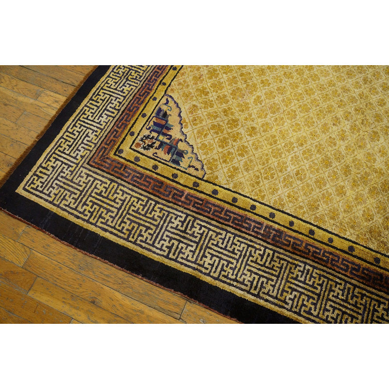 Antique Ningxia Hallway Runner Silk Gold Rug