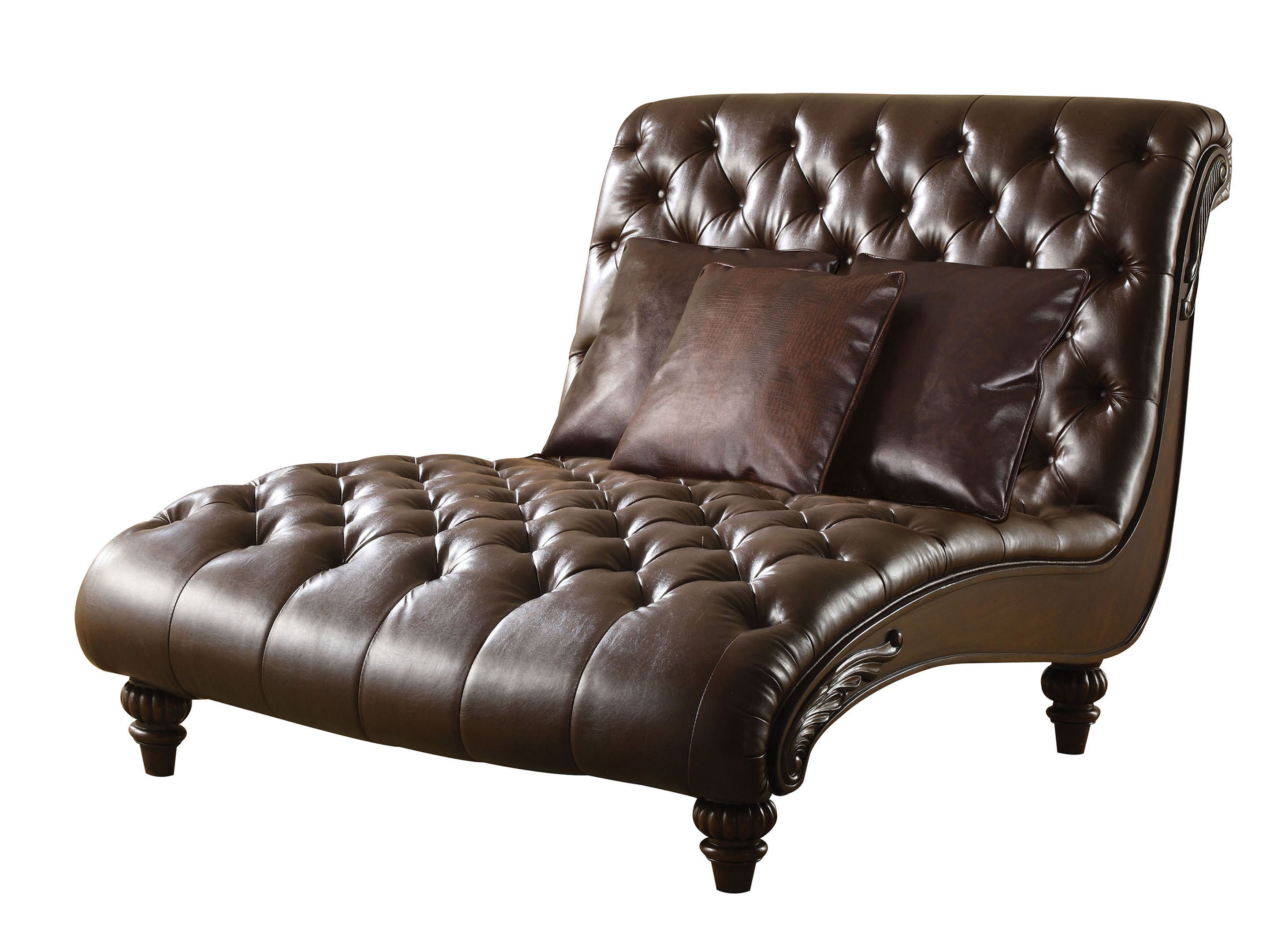 Canora Grey Stokley Brown Faux Leather Tufted Chaise Lounge Wayfair