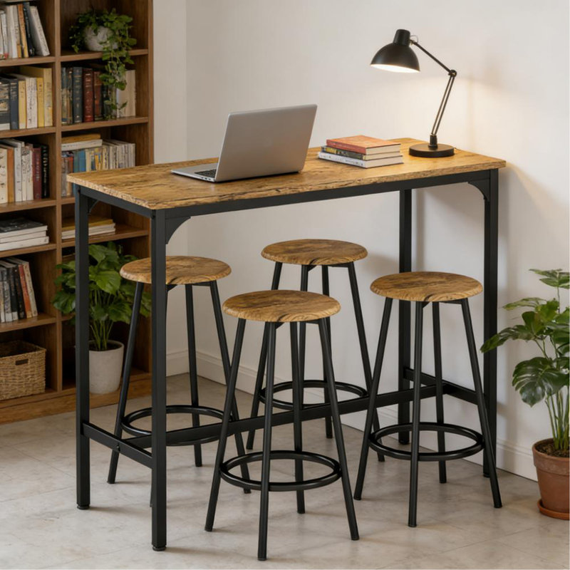 Table avec tabourets, table de cuisine 4 chaises, ensemble de table de bar à hauteur de comptoir et chaises 5 pièces