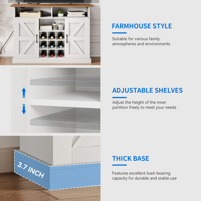 Gracie Oaks 47" Farmhouse Coffee Bar Cabinet With Floating Shelf, White