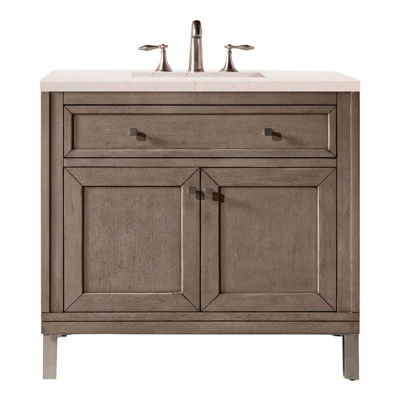 Chicago 36' W Single Vanity, Smokey Celadon, White Zeus Quartz, 8" Widespread