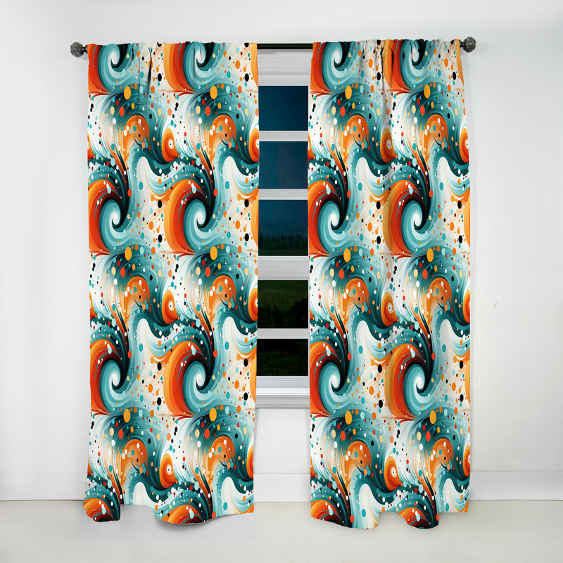 Rideau obscurcissant à motif géométrique bleu sarcelle et orange Enchanted, L 52 po x L 90 po