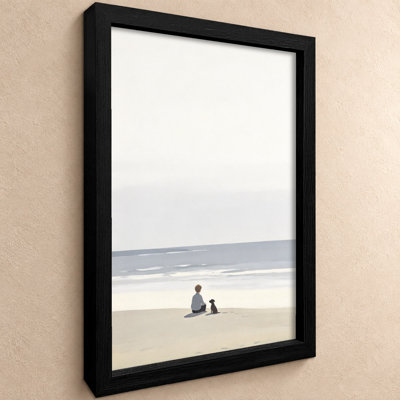 "Personne assise sur la plage", art mural sur toile noir pour les murs de salon, de salle à manger ou de bureau