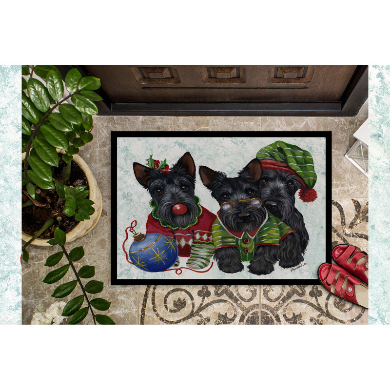 Tapis d'entrée antidérapant Guerriero, Elfes de Noël Scottish Terrier, L 18 po x L 27 po