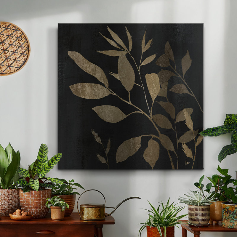 Noir et feuilles naturelles II - Toile tendue avec châssis de qualité supérieure - prête à être accrochée