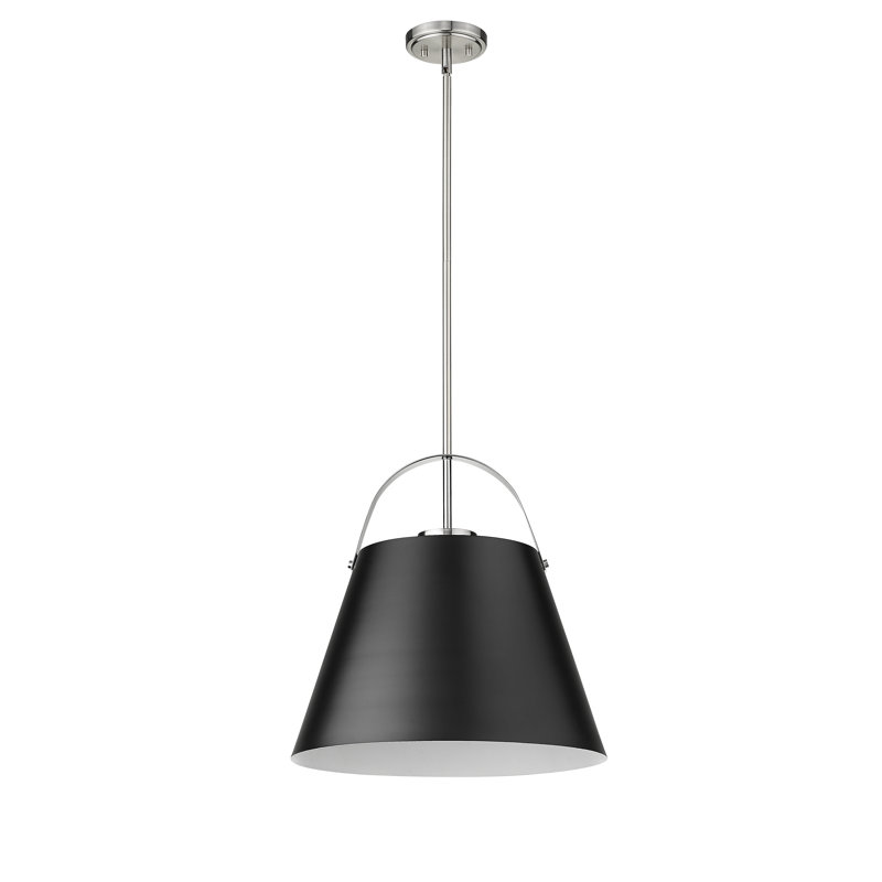 Luminaire suspendu conique à 1 lumière Chrisha, Noir mat, H 18 po x l 18 po x P 18 po, Noir mat/nickel brossé