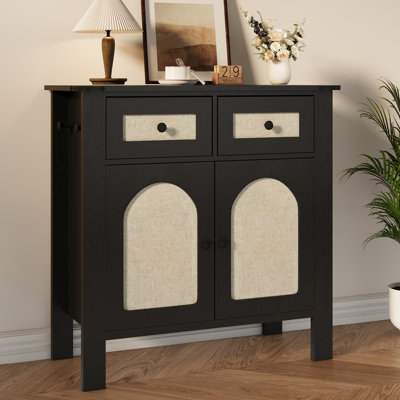31.5'' Wide Rattan Storage Cabinet with 2 Drawers, 2 Doors and Adjustable Shelf, Freestanding Sideboard Buffet Cabinet, Black