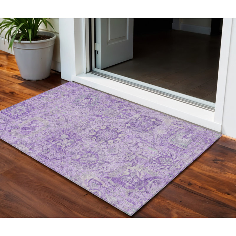 Tapis intérieur lavable et lavande 3 pi x 5 pi lavande et gris