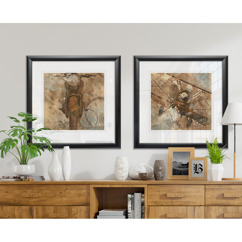 Live To Ride II - Matted and Framed Under Acrylic Glass, Set of 2, Large Living Room Wall Art, Black Framed
