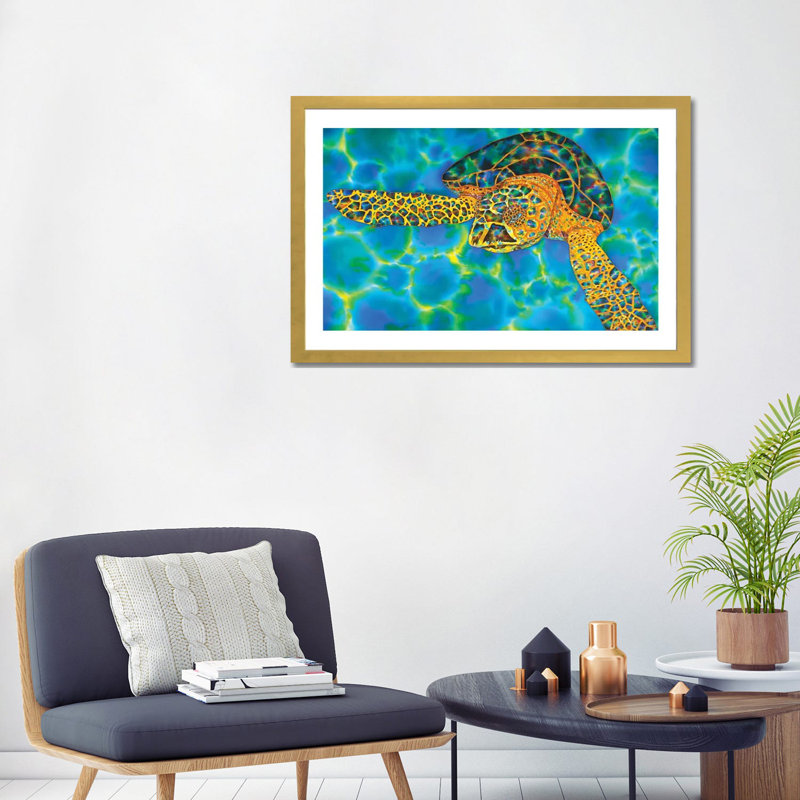 «Opal Sea» par Daniel Jean-Baptiste - reproduction, H 24 po x l 32 po x P 1 po, Papier encadré doré, Blanc