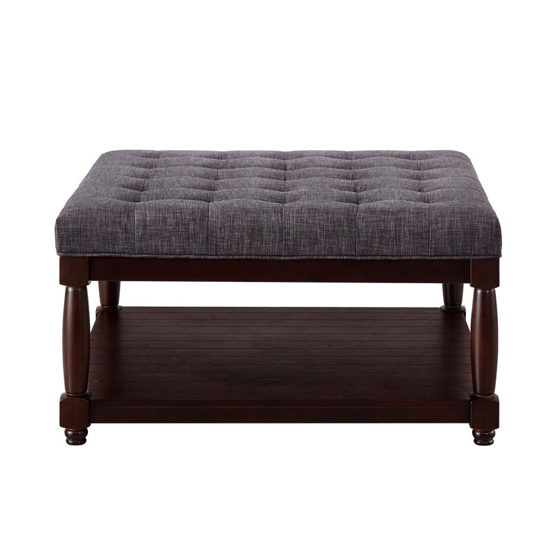 Repose-pieds carré capitonné avec tablette de rangement, Dark Grey, Cherry