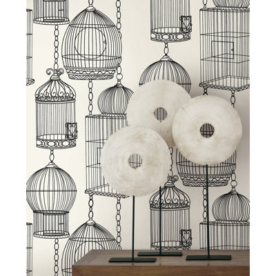 Seabrook Designs Wrought Iron Alva Bird Cages Unpasted Wallpaper