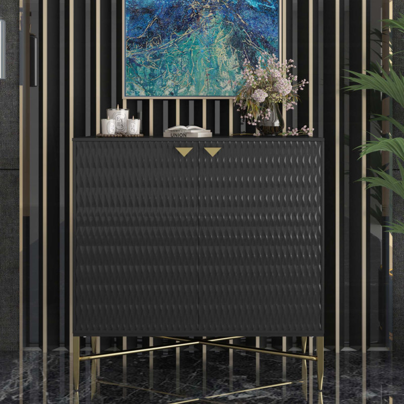 Modern Wood Freestanding 2-Door Storage Accent Cabinet, Black