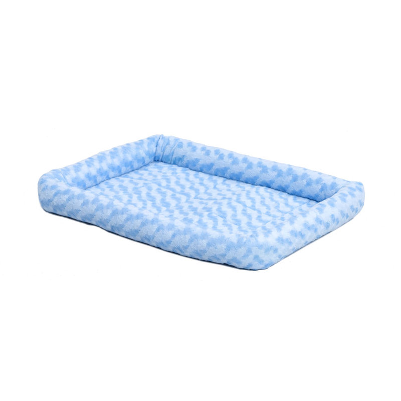 Blue Polyester Bolster Pet Bed with Cushioned Base