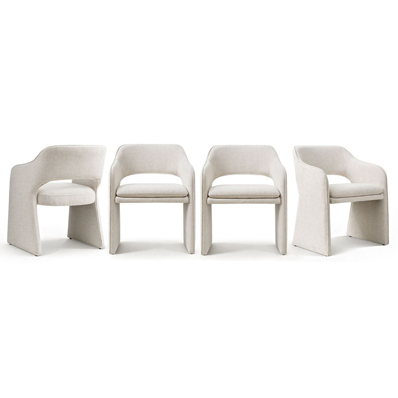 19" Seat Height Upholstered Fabric Dining Armchair, Beige