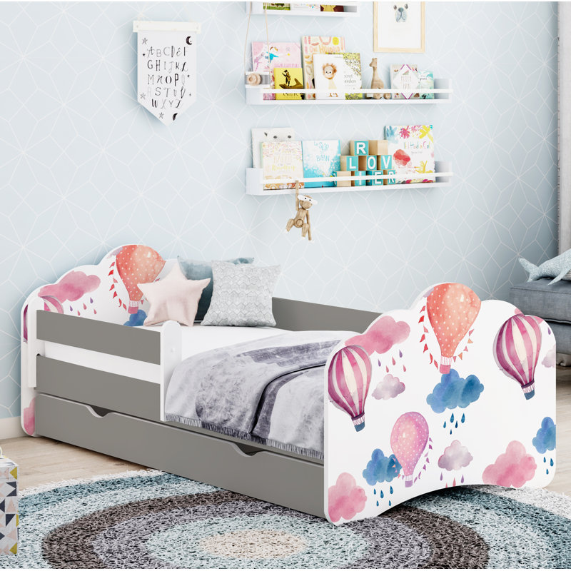Ramsell European Toddler Bed Frame with Drawers, Dark Grey, 65 x 80 x 160cm