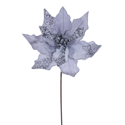 Vickerman 10" x 20" Baby Velvet Striped Poinsettia Stem. It includes three pieces per bag.