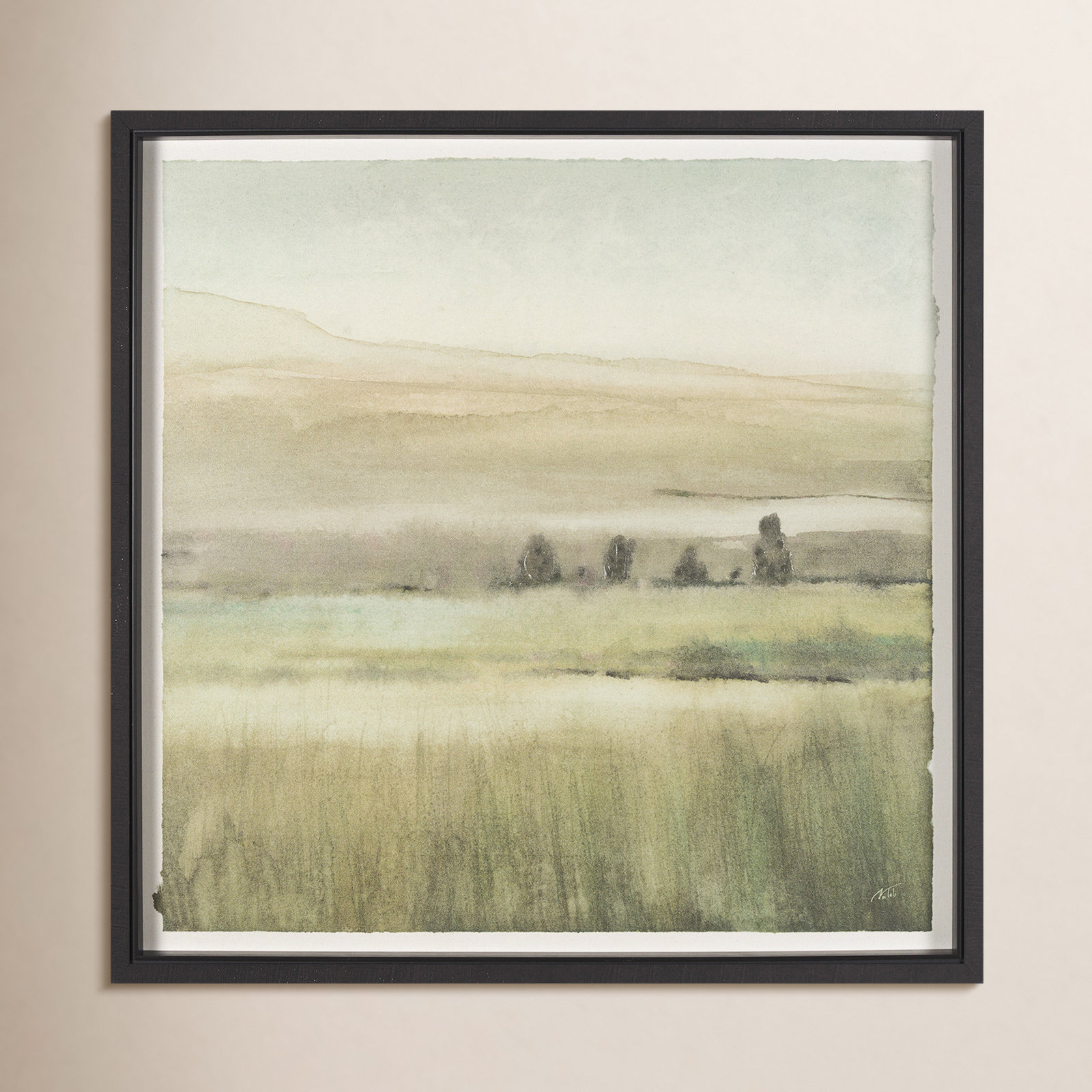 Rolling Fields I Hand-Embellished Print, 41.5" H x 41.5" W x 1.6" D, Black, Rolling Fields I
