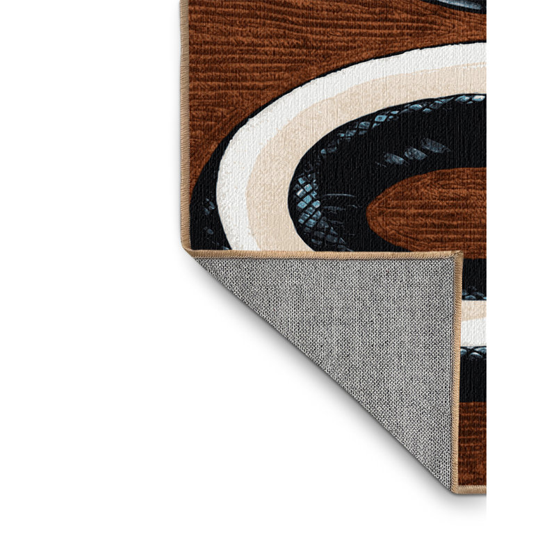  Tapis lavable noir à motif de faune sauvage, Rectangle 7 pi x 9 pi